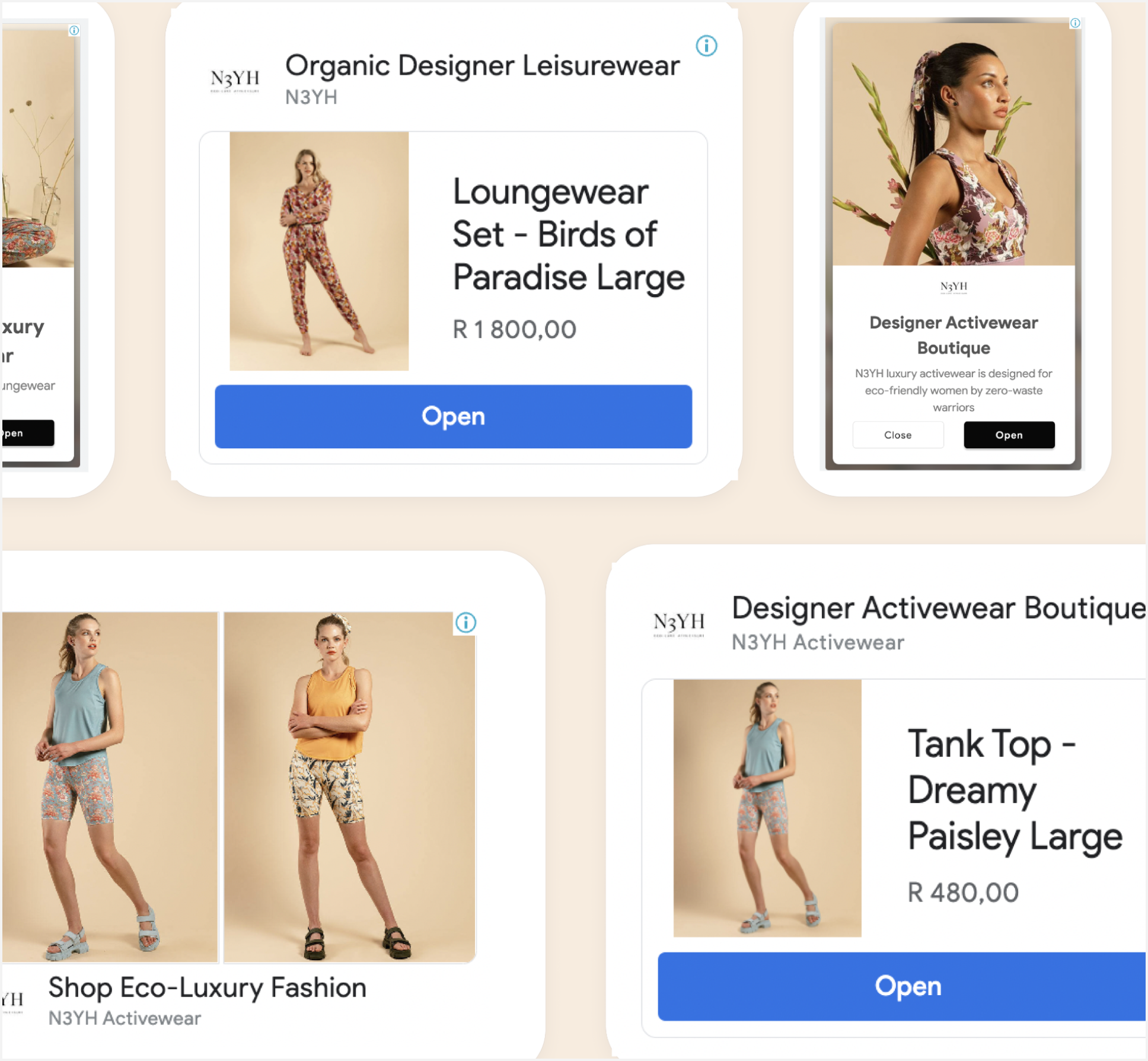 Google Shopping search results showing the client’s products, illustrating effective marketing performance.